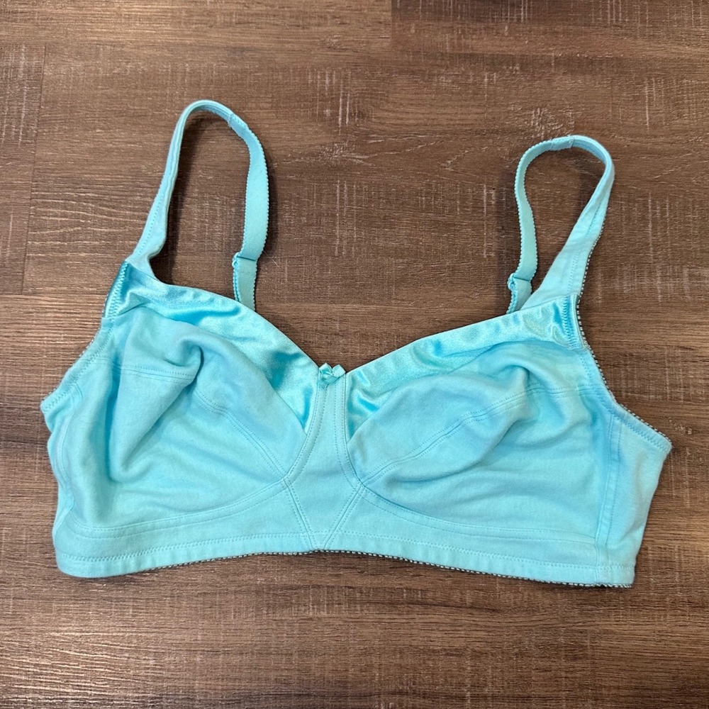 Bestform Aqua Blue Cotton Wireless Full Coverage Bra 42C Satin Trim 5006715